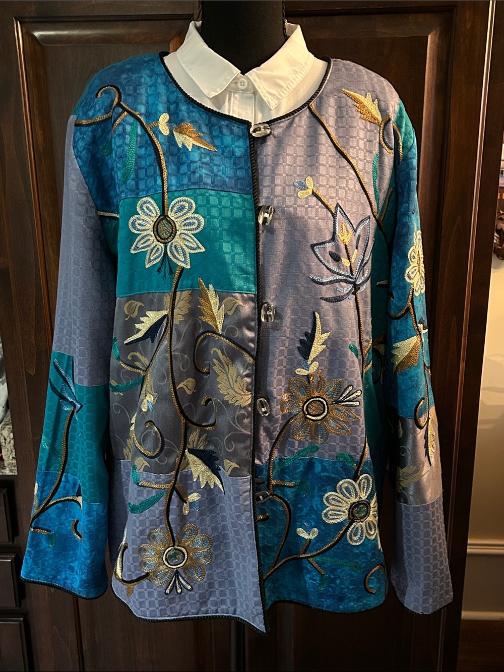 Drapers & Damon Sz XL Embroidered Patchwork Toggle Front Jacket